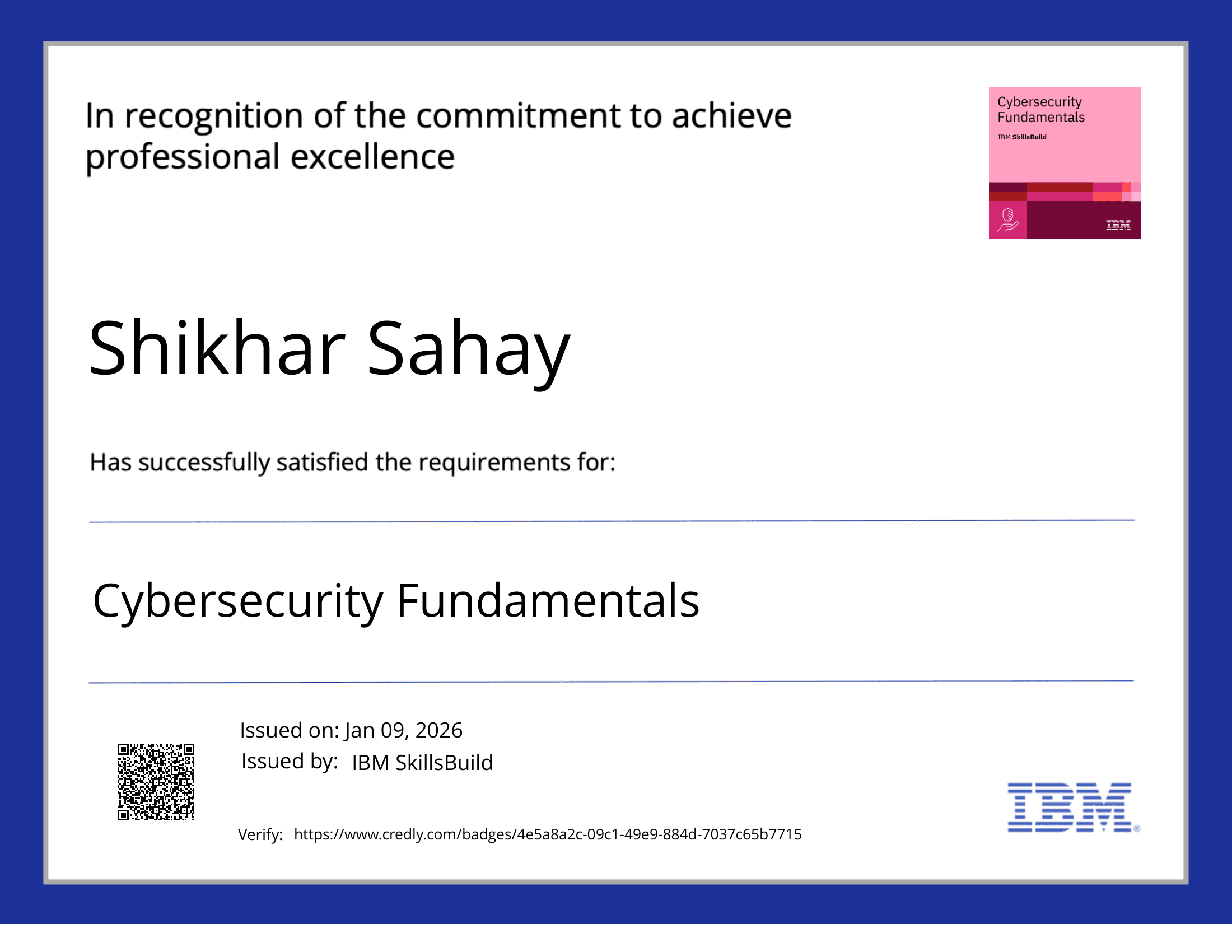 Cybersecurity Fundamentals certificate